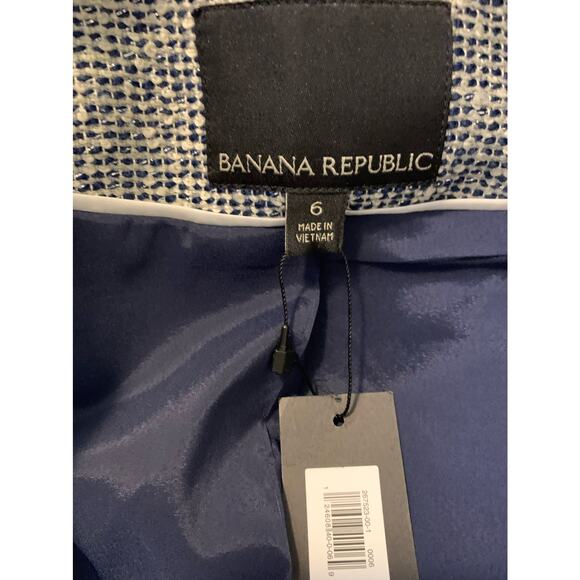 Banana Republic blue tweed fringe trims open front blazer size 6 - Picture 4 of 10